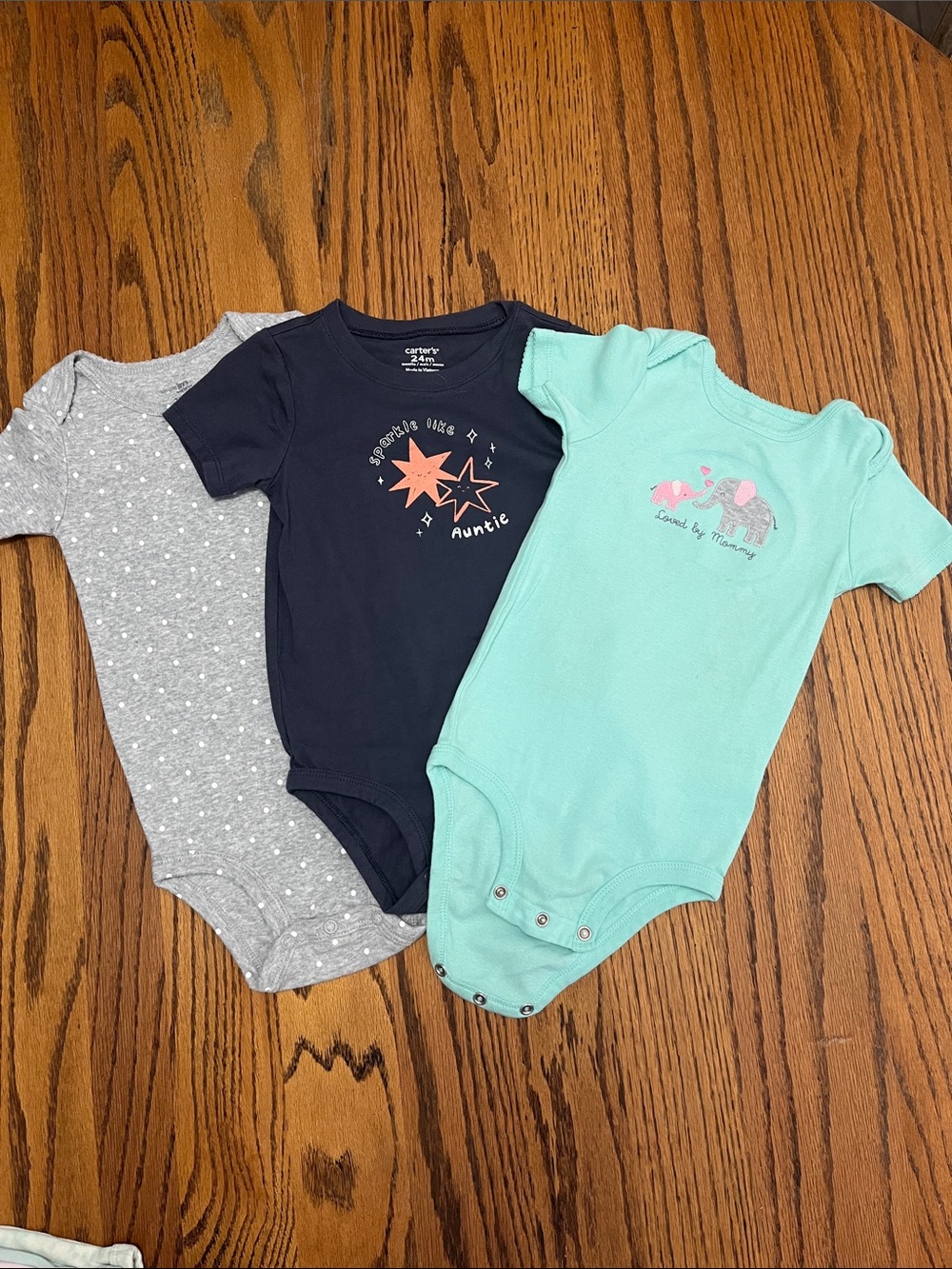 Carter's Navy, Mint & Gray Baby Girl Short-Sleeve Bodysuits